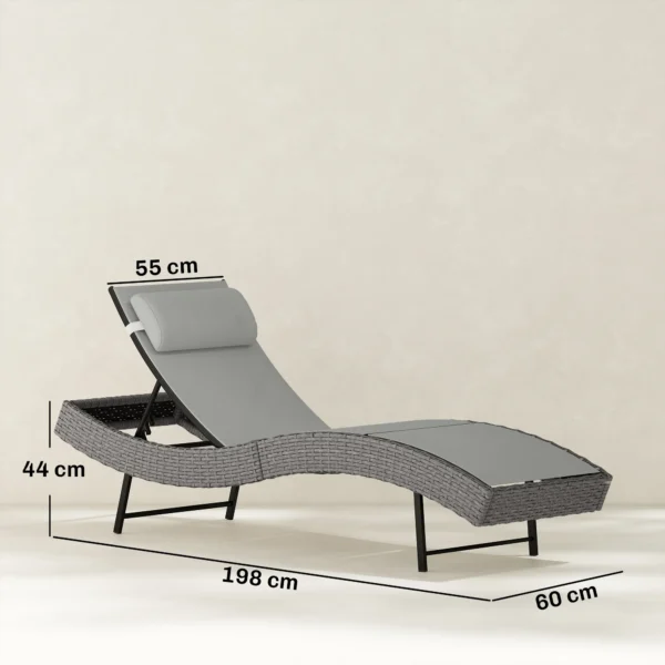 Poly Rattan Sonnenliege S förmige Gartenliege Mit 5 fach Verstellbare Rückenlehne Kopfstütze Atmungsaktive UV beständig