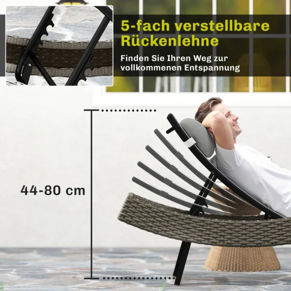 Poly Rattan Sonnenliege S förmige Gartenliege Mit 5 fach Verstellbare Rückenlehne Kopfstütze Atmungsaktive UV beständig