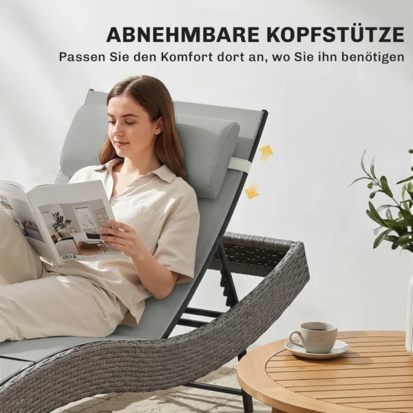 Poly Rattan Sonnenliege S förmige Gartenliege Mit 5 fach Verstellbare Rückenlehne Kopfstütze Atmungsaktive UV beständig