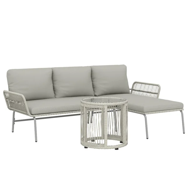 Polyrattan Tuinmeubelset 3 delig, Lounge Set Met Chaiselongue Tweezitsbank Glastafel Afneembare Kussens
