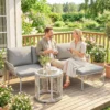 Polyrattan Tuinmeubelset 3 delig, Lounge Set Met Chaiselongue Tweezitsbank Glastafel Afneembare Kussens