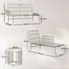 Polyrattan Tuinmeubelset 3 delig, Lounge Set Met Chaiselongue Tweezitsbank Glastafel Afneembare Kussens