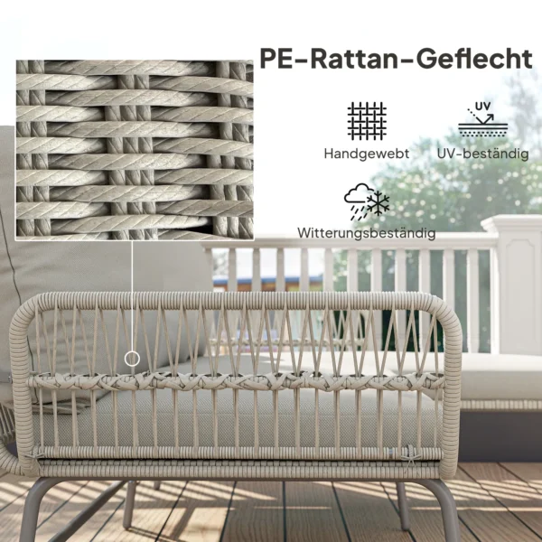 Polyrattan Tuinmeubelset 3 delig, Lounge Set Met Chaiselongue Tweezitsbank Glastafel Afneembare Kussens