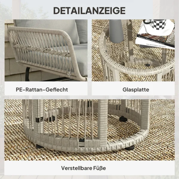 Polyrattan Tuinmeubelset 3 delig, Lounge Set Met Chaiselongue Tweezitsbank Glastafel Afneembare Kussens