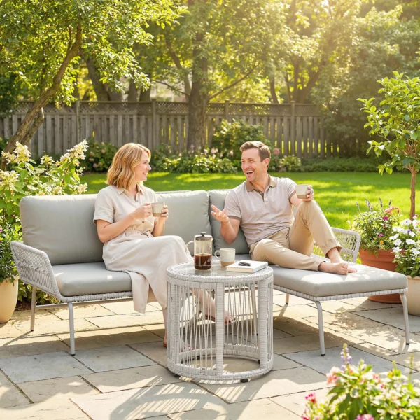 Polyrattan Tuinmeubelset 3 delig, Lounge Set Met Chaiselongue Tweezitsbank Glastafel Afneembare Kussens