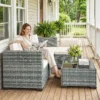 Polyrattan Tuinmeubelset 5 delig, Lounge Set Met Hoekbank Kruk Tafel Zit & Rugkussen Grijs+Cremewit