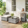 Polyrattan Tuinmeubelset 5 delig, Lounge Set Met Hoekbank Kruk Tafel Zit & Rugkussen Grijs+Cremewit