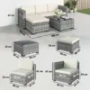 Polyrattan Tuinmeubelset 5 delig, Lounge Set Met Hoekbank Kruk Tafel Zit & Rugkussen Grijs+Cremewit