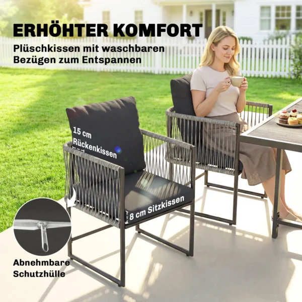 Polyrattan Tuinmeubelset 5 delig Ruimtebesparend Zitgroep Tafel Met 4 Stoelen DPC Tafelblad Kussens Grijs