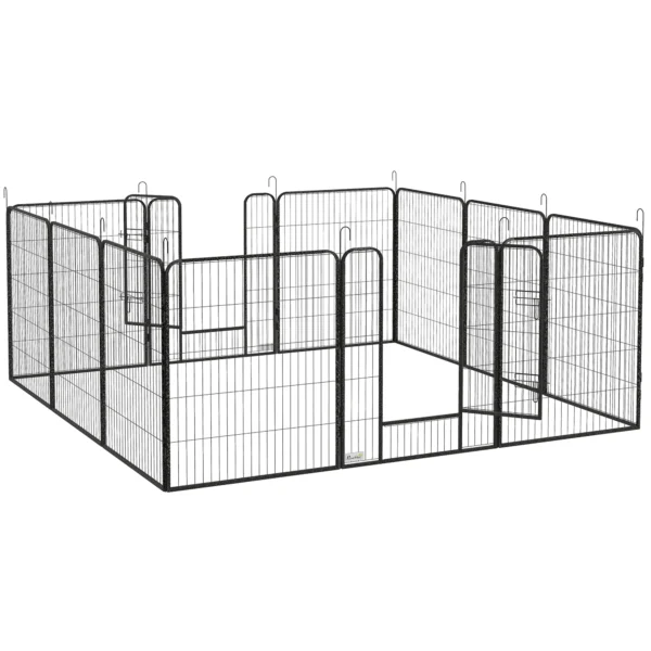 Puppyren 12 delig Opvouwbare Puppyuitloop Met 2 Deuren 12 Stalen Roosters Elk 80x100 Cm Grijs