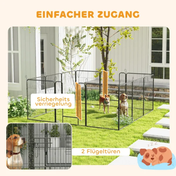 Puppyren 12 delig Opvouwbare Puppyuitloop Met 2 Deuren 12 Stalen Roosters Elk 80x100 Cm Grijs