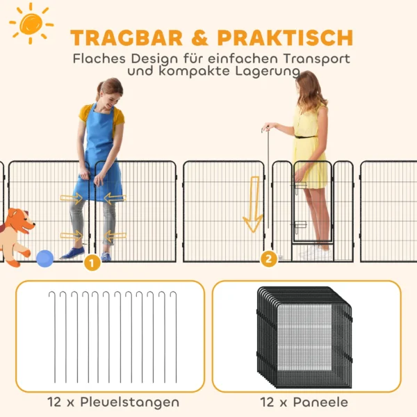 Puppyren 12 delig Opvouwbare Puppyuitloop Met 2 Deuren 12 Stalen Roosters Elk 80x100 Cm Grijs
