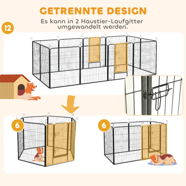 Puppyren 12 delig Opvouwbare Puppyuitloop Met 2 Deuren 12 Stalen Roosters Elk 80x100 Cm Grijs