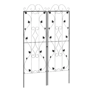 Rankgitter Staal 2 delige Set Om Te Steken Roestvrij Rankhulp Met Bladeren 50 X 181 Cm Zwart