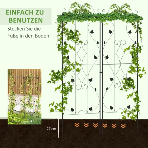 Rankgitter Staal 2 delige Set Om Te Steken Roestvrij Rankhulp Met Bladeren 50 X 181 Cm Zwart
