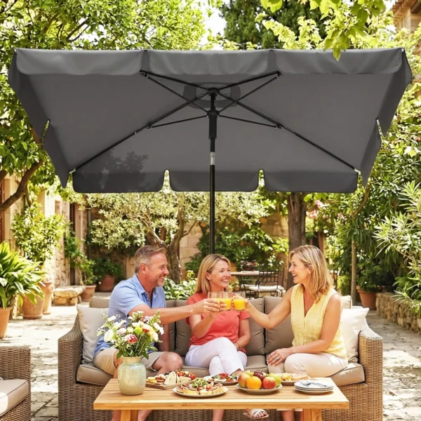 Rechthoekige Parasol Balkonparasol Met 3 voudige Kanteling Strandparasol Met 8 Ribben 183x122x222 Cm Donkergrijs