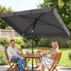 Rechthoekige Parasol Balkonparasol Met 3 voudige Kanteling Strandparasol Met 8 Ribben 183x122x222 Cm Donkergrijs