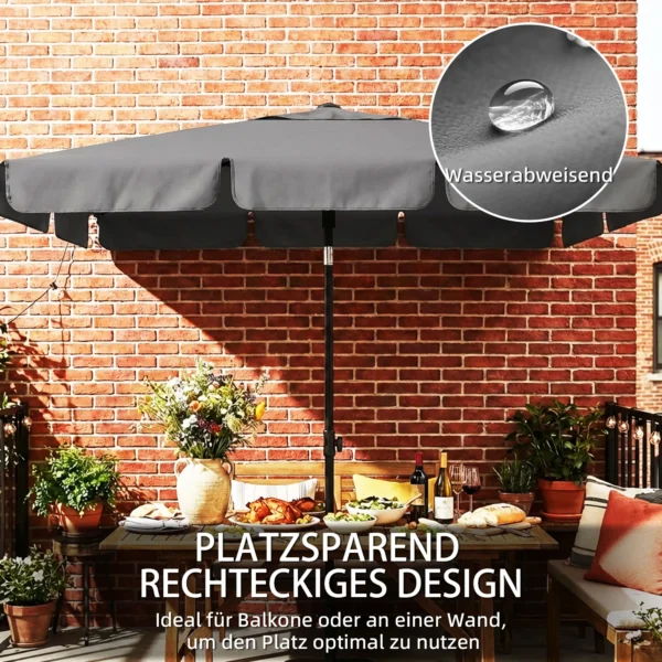 Rechthoekige Parasol Balkonparasol Met 3 voudige Kanteling Strandparasol Met 8 Ribben 183x122x222 Cm Donkergrijs