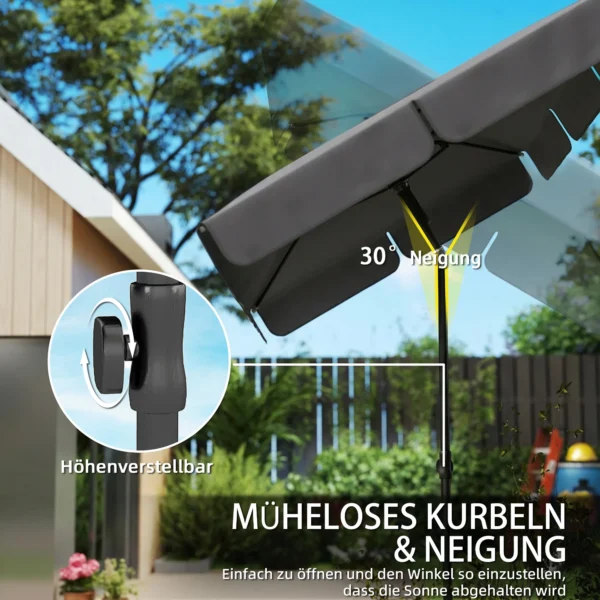 Rechthoekige Parasol Balkonparasol Met 3 voudige Kanteling Strandparasol Met 8 Ribben 183x122x222 Cm Donkergrijs