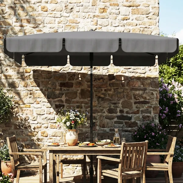 Rechthoekige Parasol Balkonparasol Met 3 voudige Kanteling Strandparasol Met 8 Ribben 183x122x222 Cm Donkergrijs