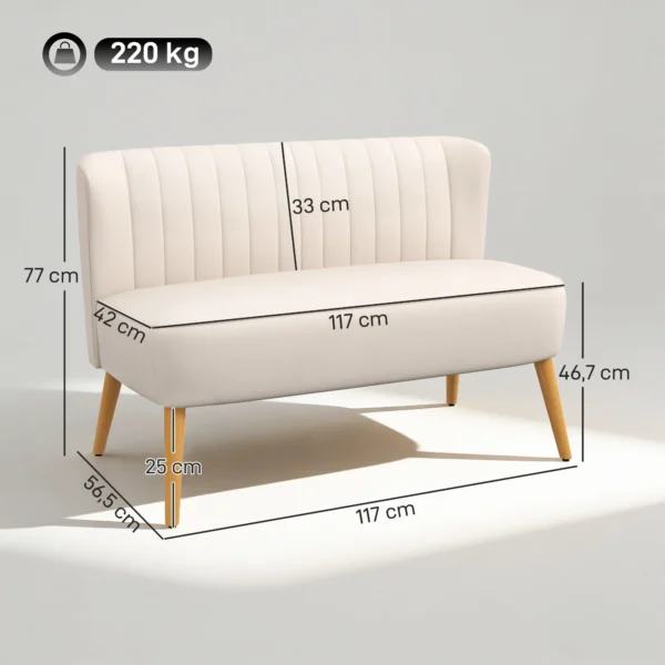 Retrodesign 2 zitsbank, Houten Poten, 117 Cm X 56,5 Cm X 77 Cm, Crèmewit