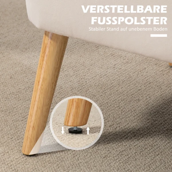 Retrodesign 2 zitsbank, Houten Poten, 117 Cm X 56,5 Cm X 77 Cm, Crèmewit