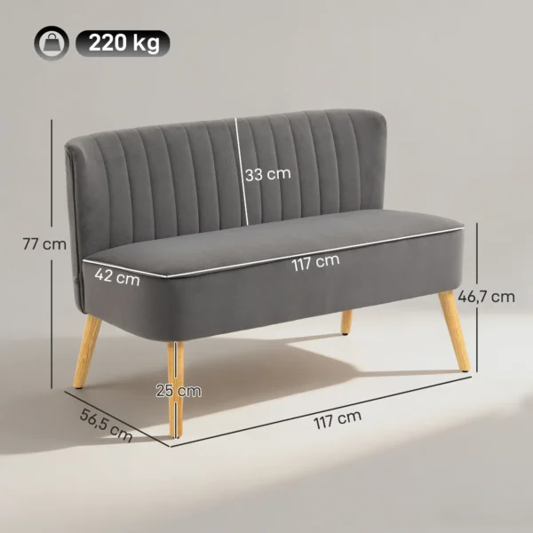 Retrodesign 2 zitsbank, Houten Poten, 117 Cm X 56,5 Cm X 77 Cm, Donkergrijs