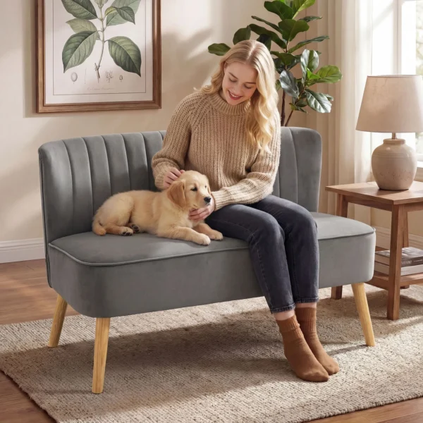 Retrodesign 2 zitsbank, Houten Poten, 117 Cm X 56,5 Cm X 77 Cm, Donkergrijs