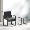 Rieten Bistroset, 3 delige Tuinmeubelset Met 2 Tuinstoelen, Salontafel, Afneembaar Kussen Donkergrijs