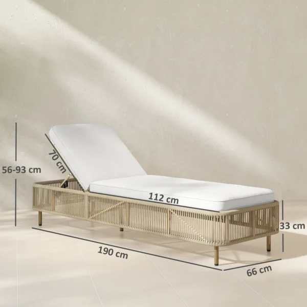 Rieten Zonneligstoel, 5 voudig Verstelbare PE rieten Buitenligstoel Met Kussen, Tuinligstoel