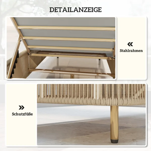 Rieten Zonneligstoel, 5 voudig Verstelbare PE rieten Buitenligstoel Met Kussen, Tuinligstoel