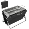 Roestvrijstalen Houtskoolgrill BBQ Smoker Met Grillrooster Handvat Inklapbare Poten Voor Barbecue Camping 40x28x25,5cm Zwart