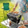 Roestvrijstalen Houtskoolgrill BBQ Smoker Met Grillrooster Handvat Inklapbare Poten Voor Barbecue Camping 40x28x25,5cm Zwart
