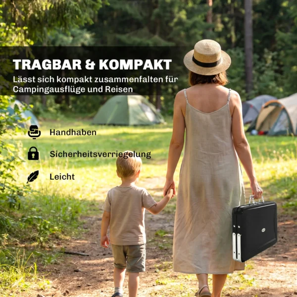 Roestvrijstalen Houtskoolgrill BBQ Smoker Met Grillrooster Handvat Inklapbare Poten Voor Barbecue Camping 40x28x25,5cm Zwart