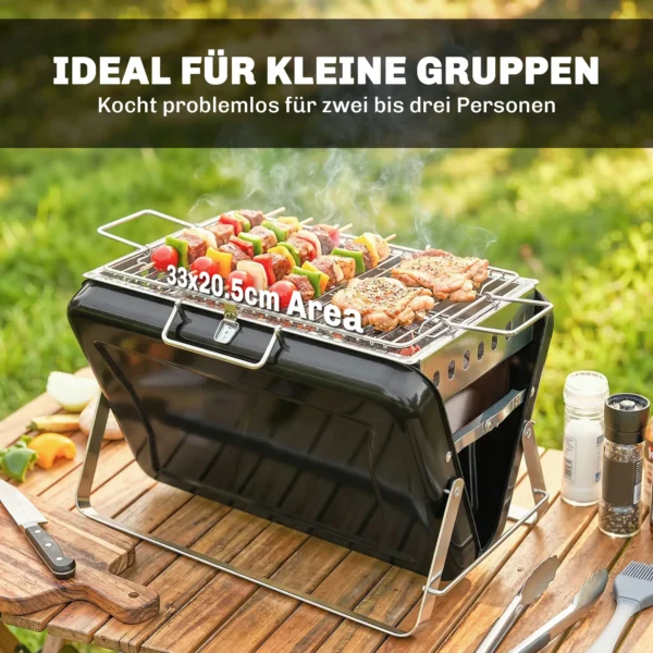 Roestvrijstalen Houtskoolgrill BBQ Smoker Met Grillrooster Handvat Inklapbare Poten Voor Barbecue Camping 40x28x25,5cm Zwart