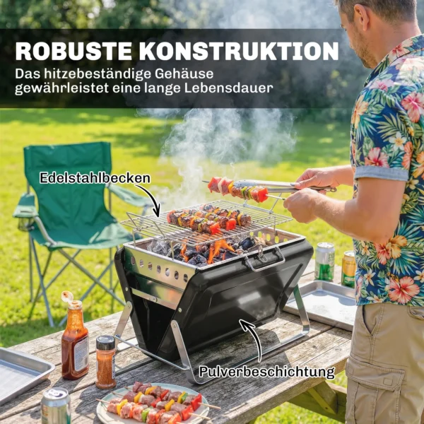 Roestvrijstalen Houtskoolgrill BBQ Smoker Met Grillrooster Handvat Inklapbare Poten Voor Barbecue Camping 40x28x25,5cm Zwart