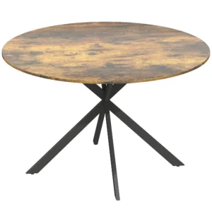 Ronde Eettafel Voor 4 Personen, Keukentafel In Industriële Stijl Met Stalen Poten, Voor Eetkamer, Keuken, Rustiek Bruin