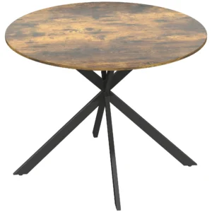 Ronde Eettafel Voor 4 Personen, Keukentafel In Industriële Stijl Met Stalen Poten, Voor Eetkamer, Keuken, Rustiek Bruin