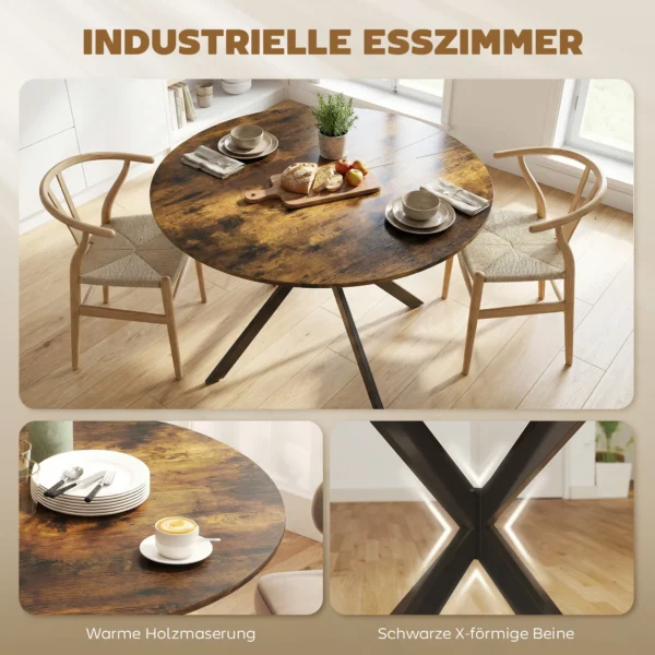 Ronde Eettafel Voor 4 Personen, Keukentafel In Industriële Stijl Met Stalen Poten, Voor Eetkamer, Keuken, Rustiek Bruin