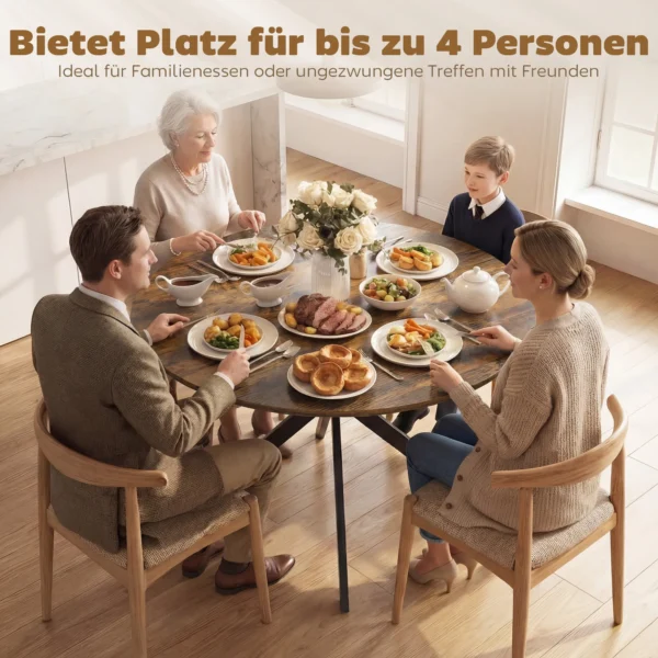Ronde Eettafel Voor 4 Personen, Keukentafel In Industriële Stijl Met Stalen Poten, Voor Eetkamer, Keuken, Rustiek Bruin