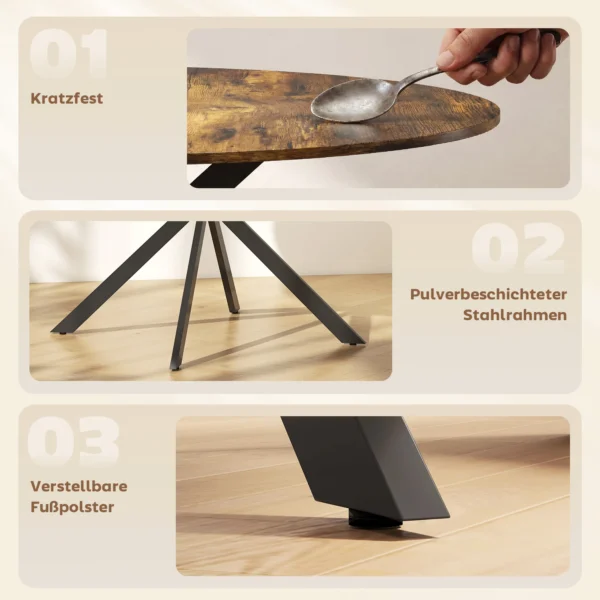 Ronde Eettafel Voor 4 Personen, Keukentafel In Industriële Stijl Met Stalen Poten, Voor Eetkamer, Keuken, Rustiek Bruin