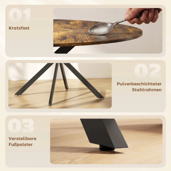Ronde Eettafel Voor 4 Personen, Keukentafel In Industriële Stijl Met Stalen Poten, Voor Eetkamer, Keuken, Rustiek Bruin