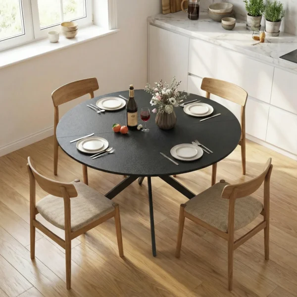 Ronde Eettafel Voor 4 Personen, Keukentafel In Industriële Stijl Met Stalen Poten, Voor Eetkamer, Keuken, Zwart