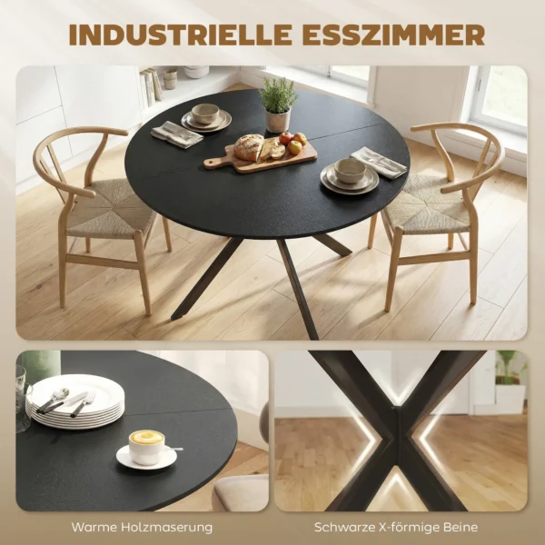 Ronde Eettafel Voor 4 Personen, Keukentafel In Industriële Stijl Met Stalen Poten, Voor Eetkamer, Keuken, Zwart