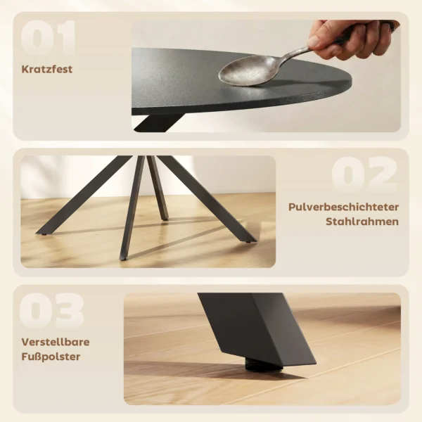 Ronde Eettafel Voor 4 Personen, Keukentafel In Industriële Stijl Met Stalen Poten, Voor Eetkamer, Keuken, Zwart