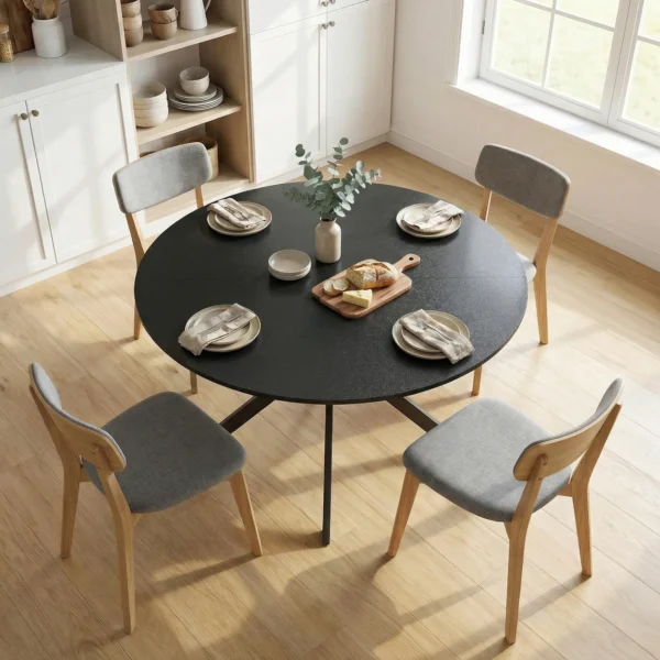 Ronde Eettafel Voor 4 Personen, Keukentafel In Industriële Stijl Met Stalen Poten, Voor Eetkamer, Keuken, Zwart