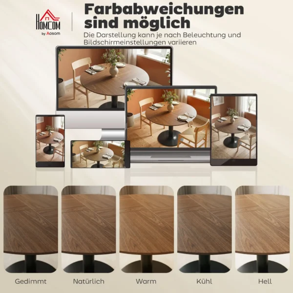 Ronde Eettafel Voor 6 Personen, 110 Cm Moderne Keukentafel Met Voetstuk Voor Woonkamer, Bruin Houtnerf