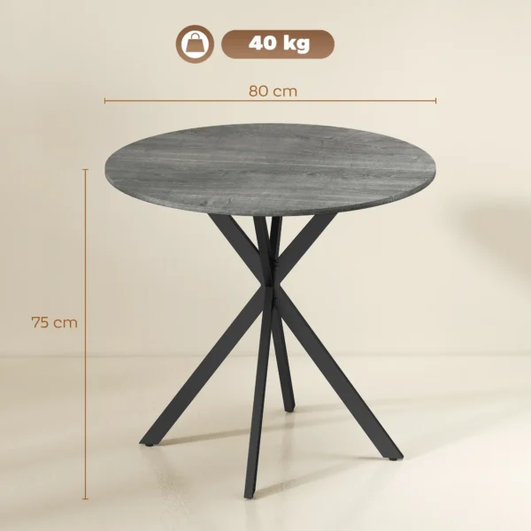 Ronde Keukentafel, 80 Cm, Compact Tafelblad, Spaanplaat, Metaal, Grijs
