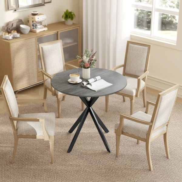 Ronde Keukentafel, 80 Cm, Compact Tafelblad, Spaanplaat, Metaal, Grijs