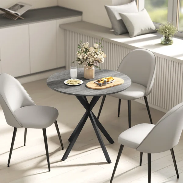 Ronde Keukentafel, 80 Cm, Compact Tafelblad, Spaanplaat, Metaal, Grijs